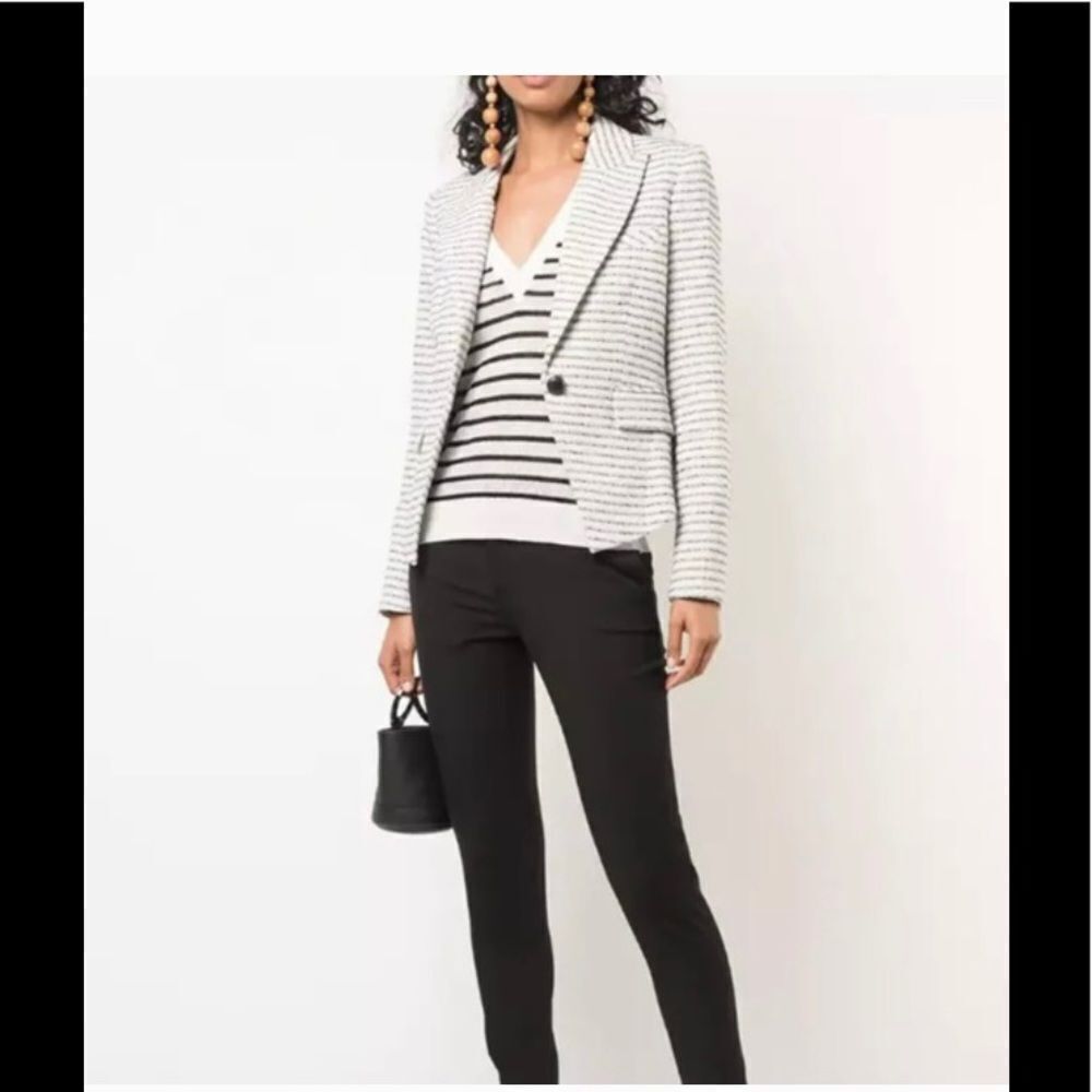 NEW Veronica Beard Hossana Dickey striped tweed peak lapel black white blazer 16